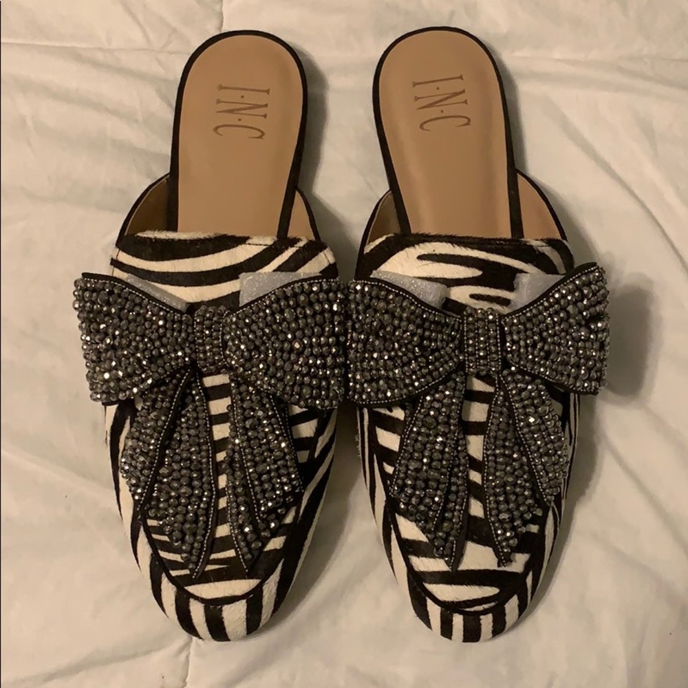 INC Bow Zebra Shoes Slides size 10 NEW